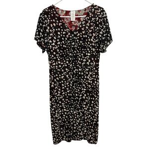 CAbi Reversible Gemini Red Floral or Black and Cream Midi Dress